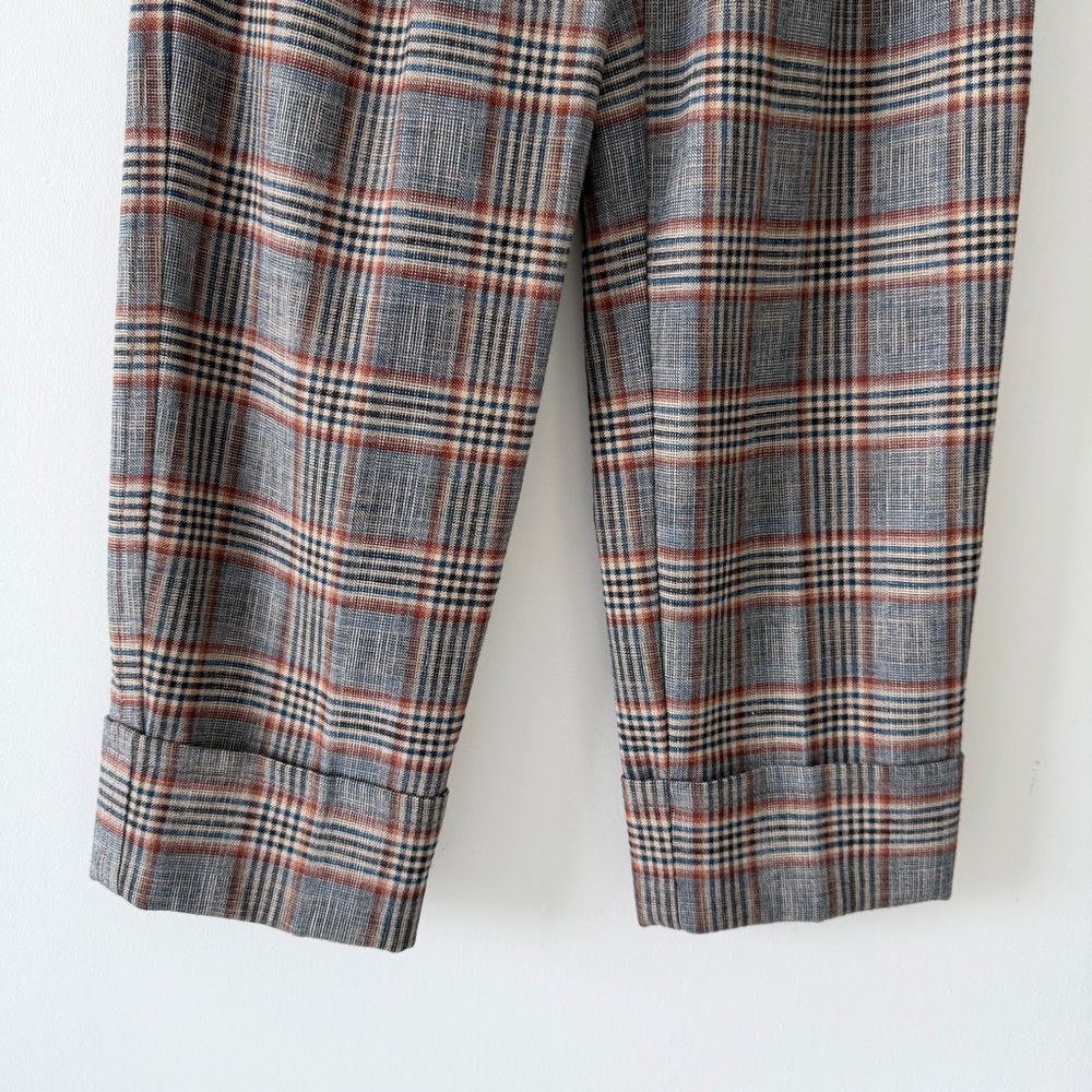 Wilfred Davita Plaid Wool Pants High Rise Cuffed Cropped Brown Check Trouser 0 - Picture 6 of 14